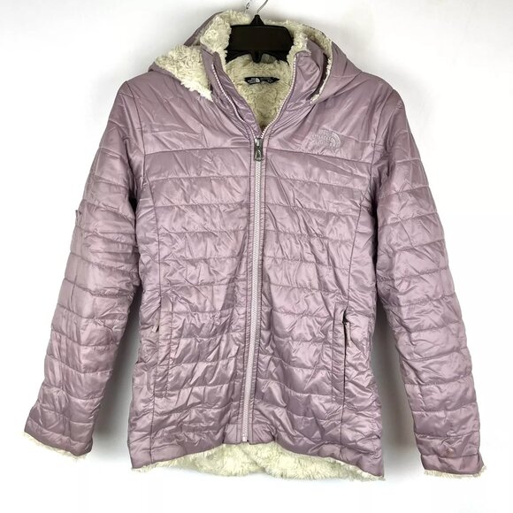 The North Face Girl’s Purple Hooded Coat Size Large, Rip On Right Arm